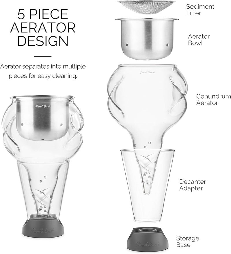Final Touch Conundrum Stainless Steel Wine Decanter Aerator - Instant Oxygenation, 3 Phase Aeration System, Sediment Filter, Fits Angled & Straight Decanters (WDA595) - Image 3
